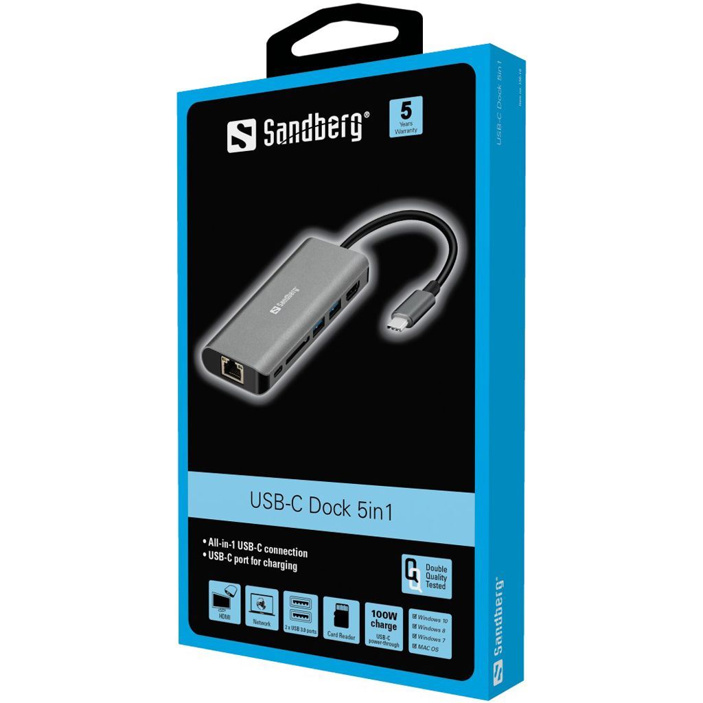 Sandberg USB-C Dock HDMI+LAN+SD+USB100W Black