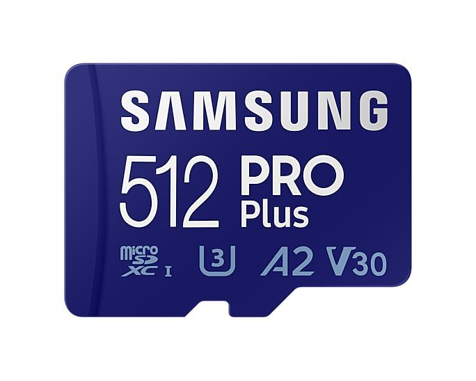 Samsung 512GB microSDXC Pro Plus (2021) Class10 U3 A2 V30 + adapterrel