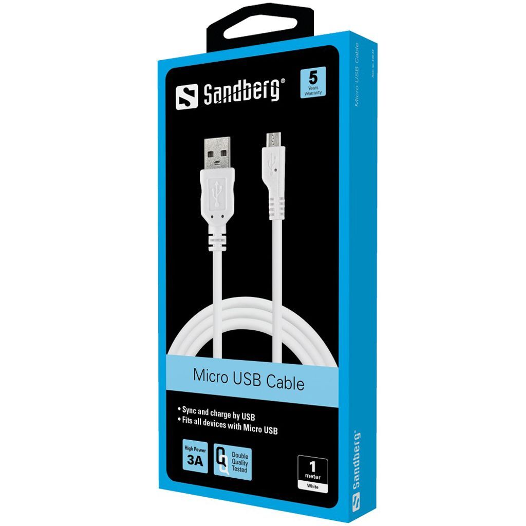 Sandberg MicroUSB Sync/Charge Cable 1m White