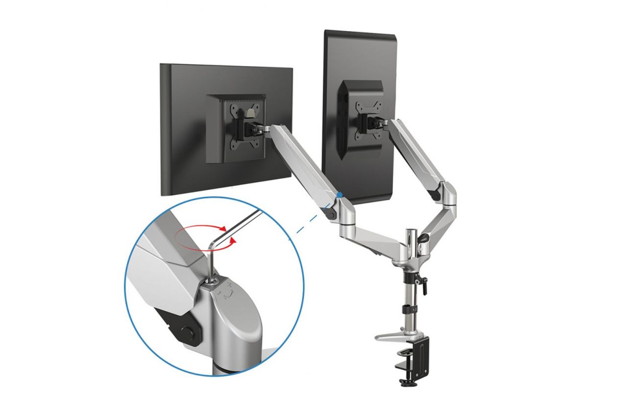 Digitus DA-90353 Universal Dual Desktop Monitor Mount With Gas Spring And Clamp Mount Silver