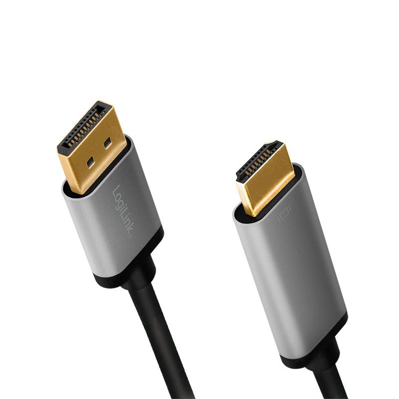 Logilink DisplayPort cable DP/M to HDMI A/M 4K/60 Hz alu 2m Black/Grey