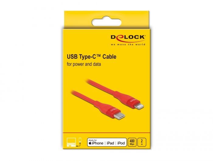 DeLock USB-C to Lightning male/male cable 2m Red