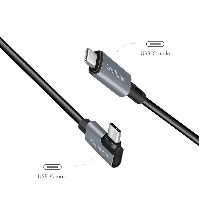 Logilink USB 2.0 Type-C cable C/M 90° to USB-C/M E-mark PD 1m Black