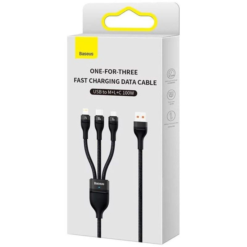 Baseus Flash series 3in1 USB Cable USB-C / micro USB / Lightning 100W 1,2m Black