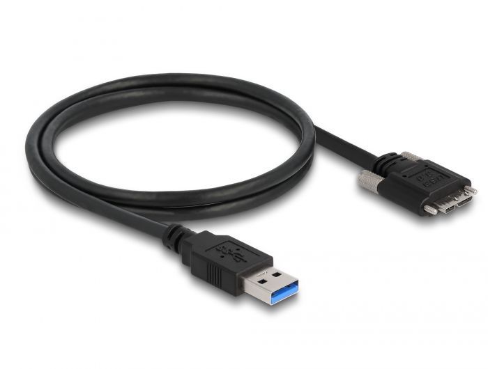 DeLock USB cable 3.0 Type-A male to Type Micro-B male with screws 1m Black