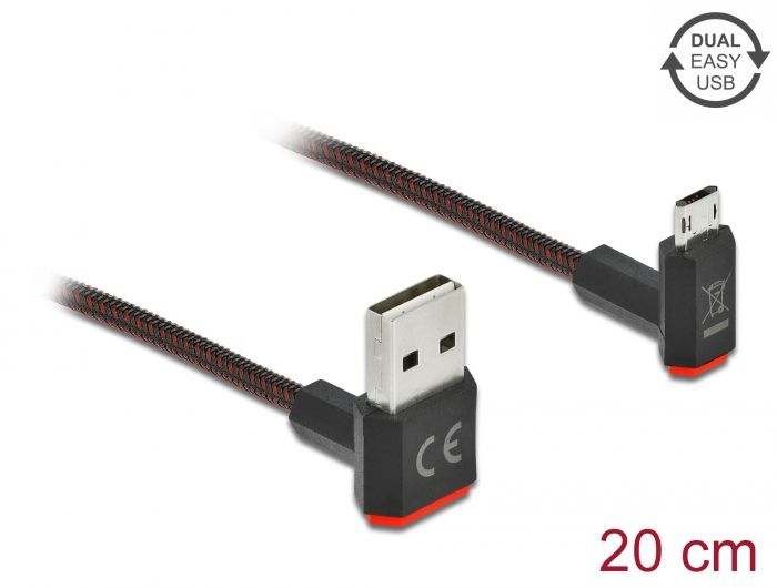 DeLock EASY-USB 2.0 Cable Type-A male to EASY-USB Type Micro male angled up / down 0,2m Black