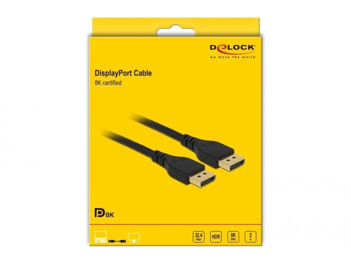 DeLock DisplayPort cable 8K 60 Hz 2m DP 8K certified without latch Black
