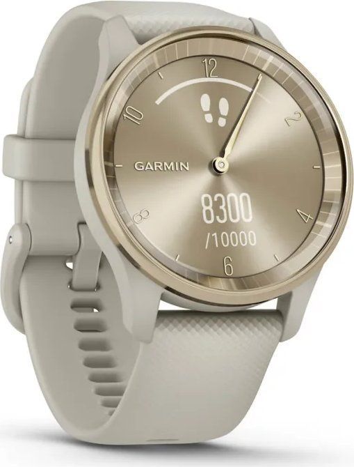 Garmin Vivomove Trend Cream Gold Stainless Steel Bezel with French Gray Case and Silicone Band