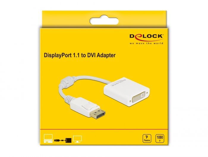 DeLock DisplayPort 1.1 male > DVI-D(Single Link) (24+5) female Passive Adapter White