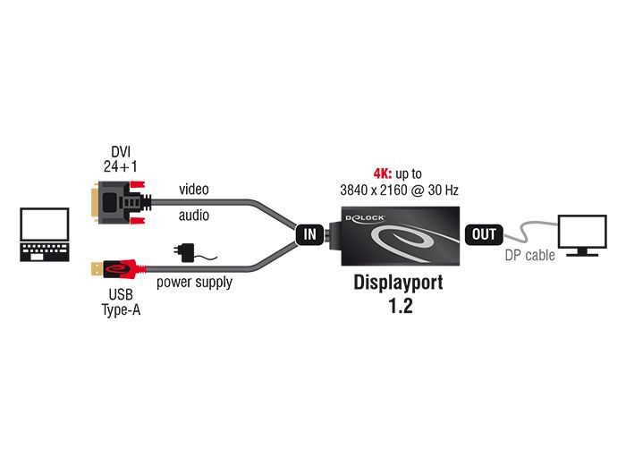 DeLock DVI-D (Dual Link) (24+1) male > Displayport 1.2 female Adapter Black