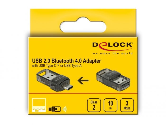DeLock USB 2.0 Bluetooth 4.0 Adapter 2 in 1 USB Type-C or Type-A Transparent