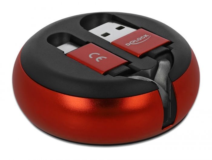 DeLock USB 2.0 Retractable Cable Type-A to USB-C Black/Red