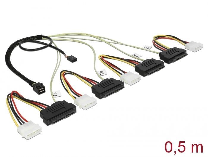 DeLock Mini SAS HD x 4 SFF 8643 apa > 4 x SAS 29 Pin SFF 8482 anya kábel 0,5 m