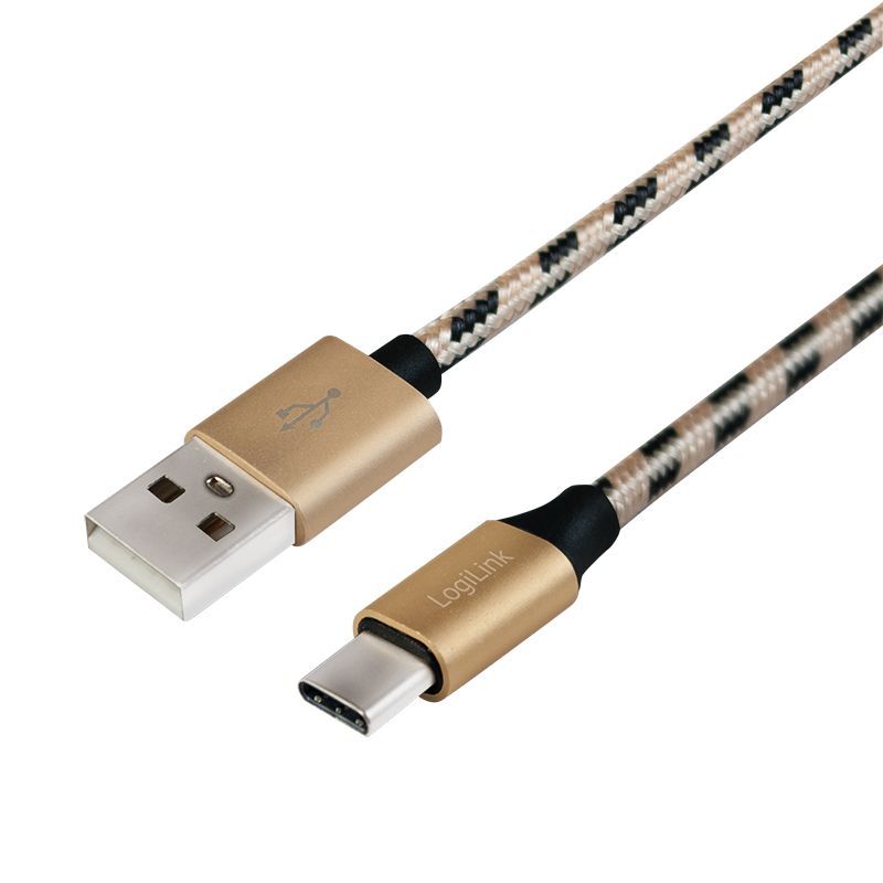 Logilink Sync & charging cable USB-A to USB-C male 1m striped Copper Black