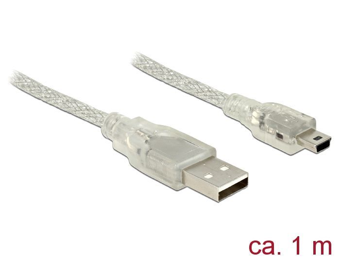 DeLock USB 2.0 Type-A male > USB 2.0 Mini-B male 1m transparent