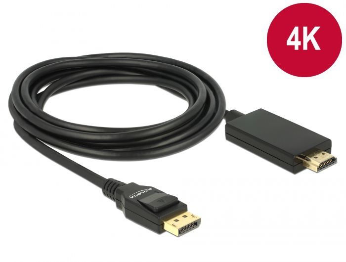 DeLock DisplayPort 1.2 male > High Speed HDMI-A male passive 4K 3m cable Black