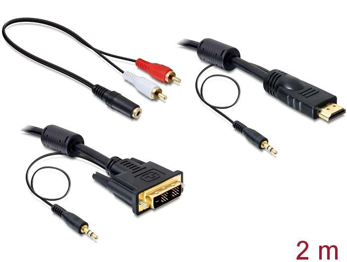 DeLock DVI-D (Single Link) (18+1) - HDMI with 3,5mm female to 2xRCA male cable 2m
