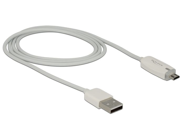 DeLock Data- and power cable USB 2.0-A male > Micro USB-B male with LED indication White