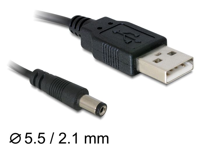 DeLock Cable USB Power > DC 5.5 x 2.1mm Male 1m Black