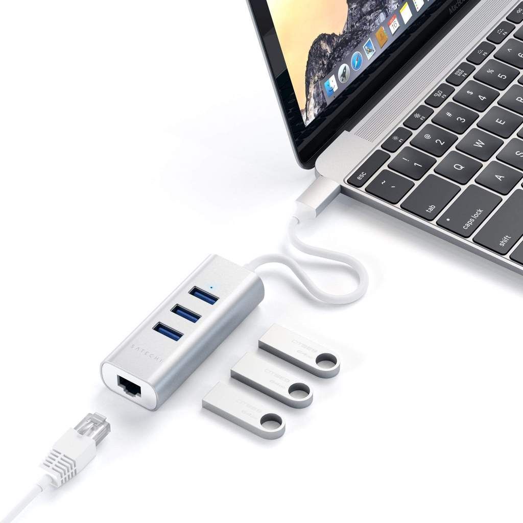 Satechi Type-C 2-in-1 USB Hub with Ethernet Silver