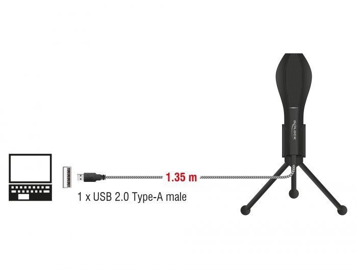DeLock USB Condenser Microphone with Table Stand ideal for gaming Skype and vocals