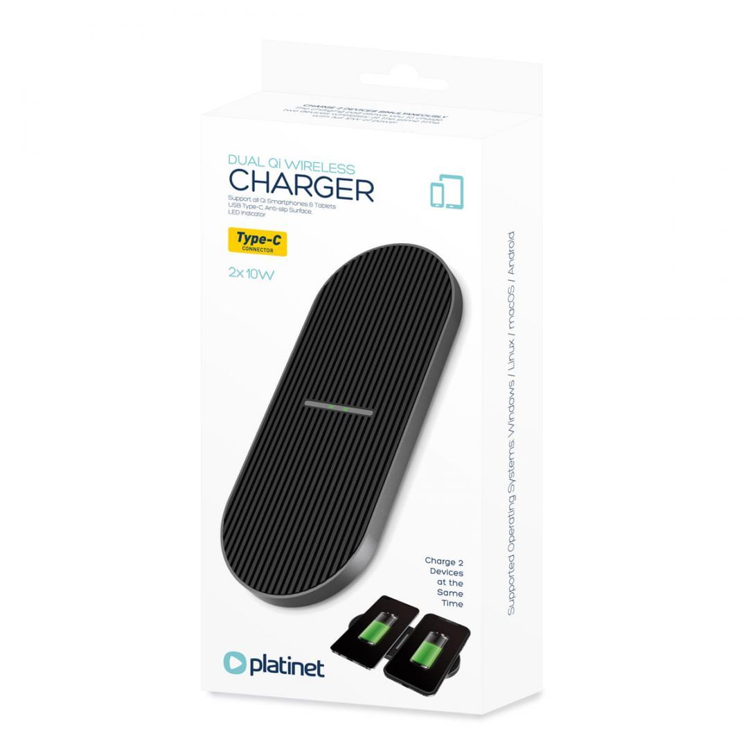 Platinet PWCDB QI Wireless Charger Duo 2x10W Type-C Black