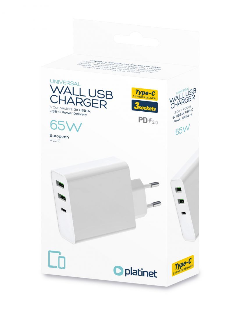 Platinet Wall USB Charger 65W White
