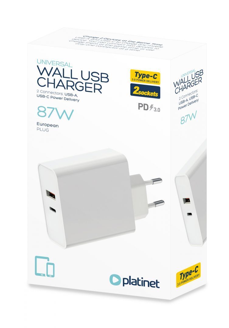 Platinet Wall USB Charger 87W White