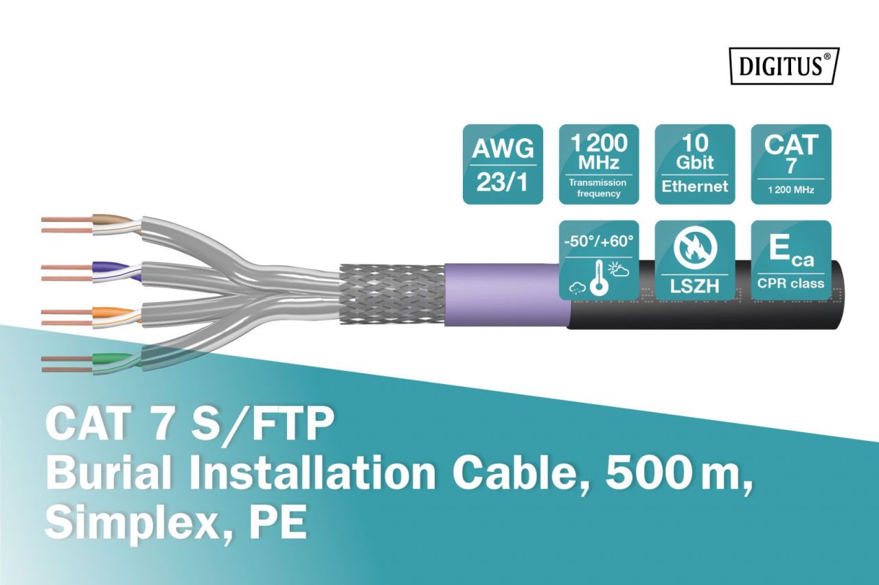 Digitus CAT7 S-FTP installation cable 500m Black
