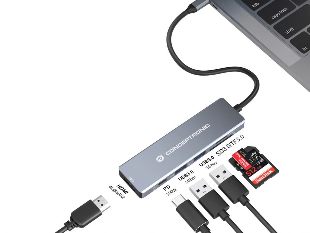 Conceptronic DONN23G 6-in-1 USB 3.2 Gen 1 Docking Station