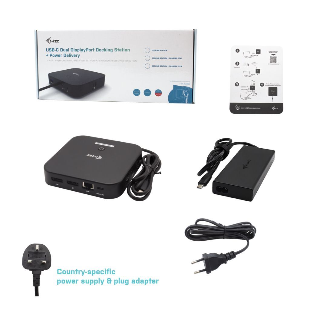 I-TEC USB-C Dual Display Docking Station with Power Delivery 100 W + i-tec Universal Charger 100 W