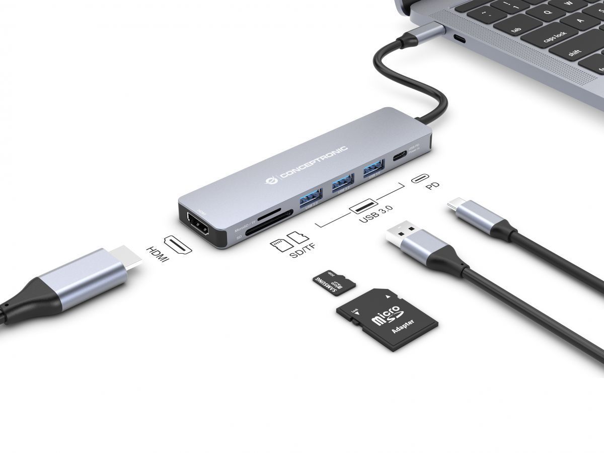 Conceptronic DONN19G 7-in-1 USB 3.2 Gen 1 Docking Station Grey