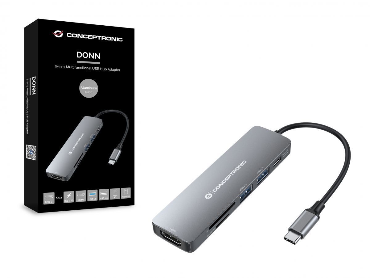 Conceptronic DONN11G 6in1 USB3.2 Gen 1 Docking Station Grey