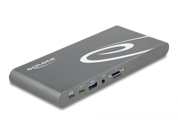 DeLock USB Type-C™ DP 1.4 Docking Station Triple 4K Display - HDMI / DisplayPort / USB / LAN / SD / PD 3.0 Grey