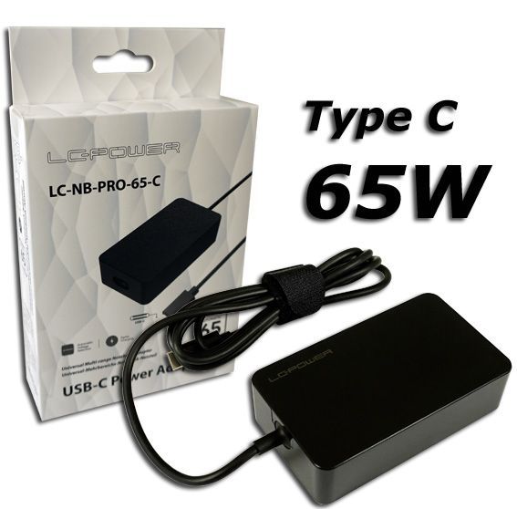 LC Power LC-NB-PRO-65-C USB-C Notebook Power Adapter Black