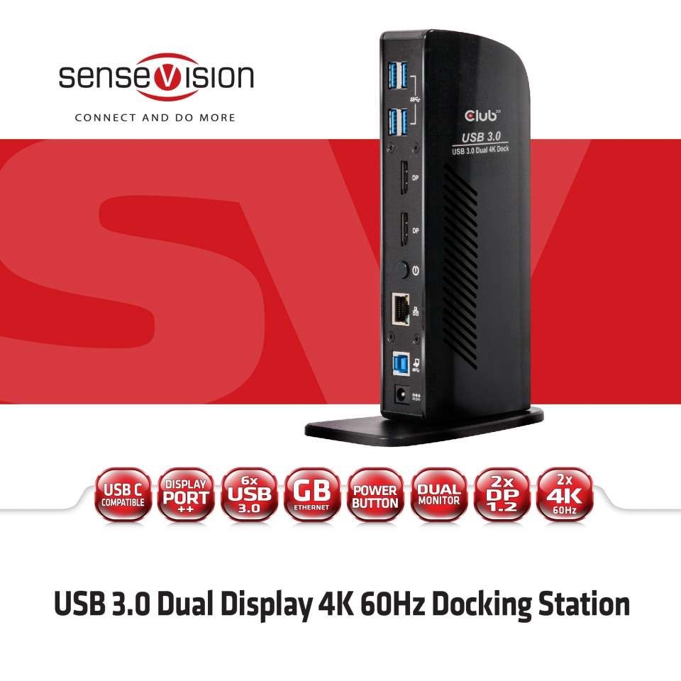 Club3D SenseVision USB3.0 Dual Display 4K 60Hz Docking Station