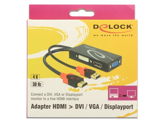 DeLock Adapter HDMI male > DVI / VGA / DisplayPort female 4K Black