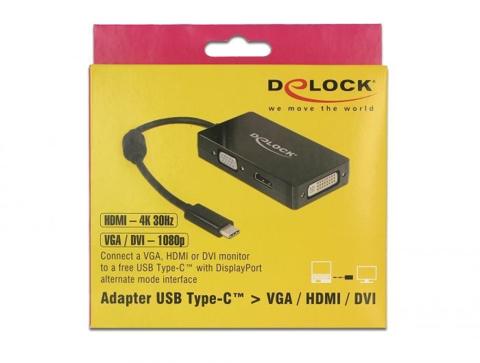 DeLock USB Type-C Stecker > VGA/HDMI/DVI Buchse schwarz adapter