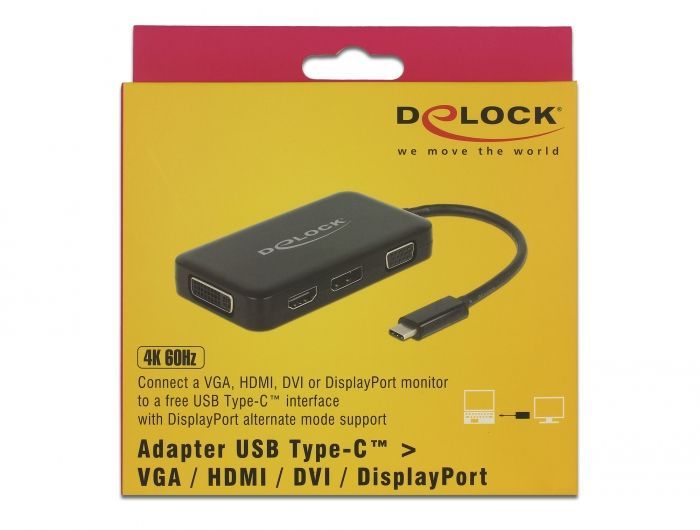 DeLock USB Type-C male > VGA/HDMI/DVI/DisplayPort female adapter Black