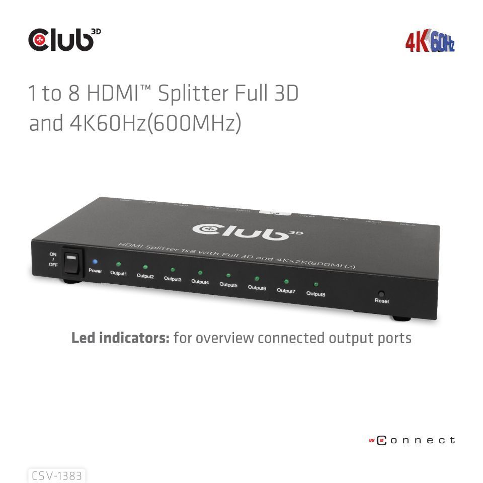 Club3D 1 to 8 HDMI Splitter Full 3D and 4K60Hz (600MHz)