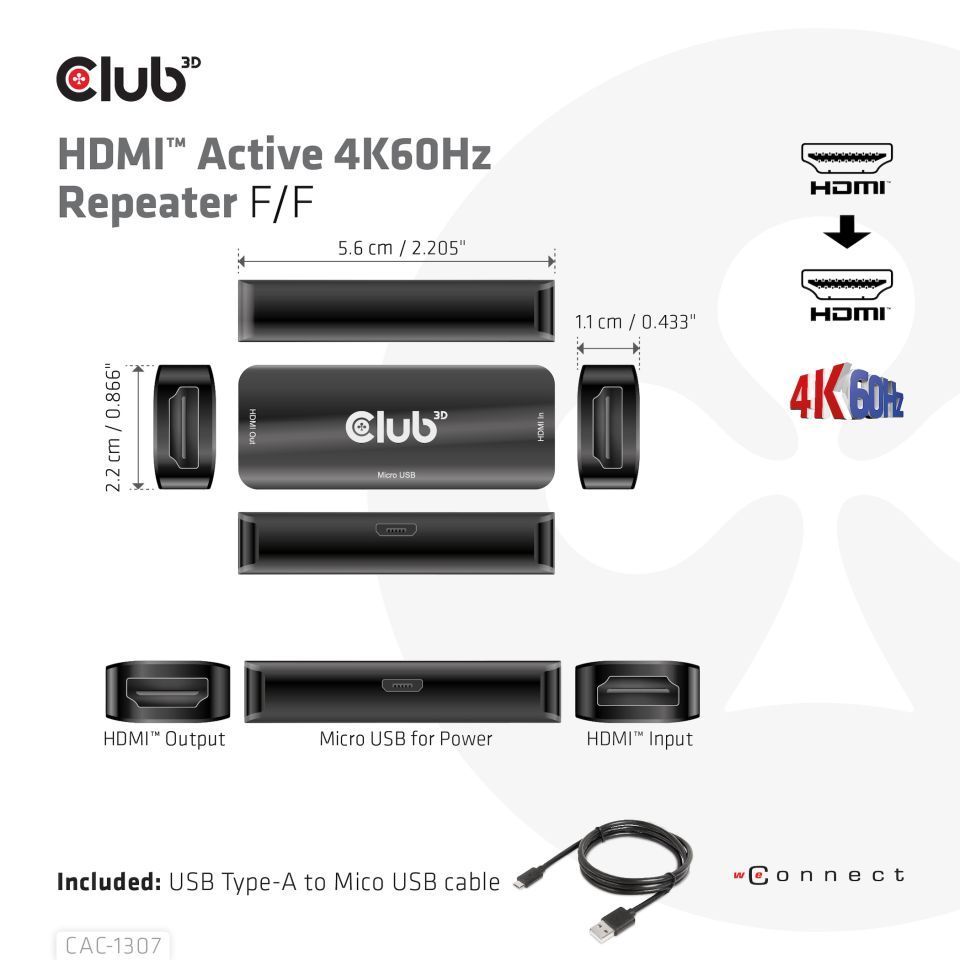 Club3D HDMI Active 4K60Hz Repeater F/F Black
