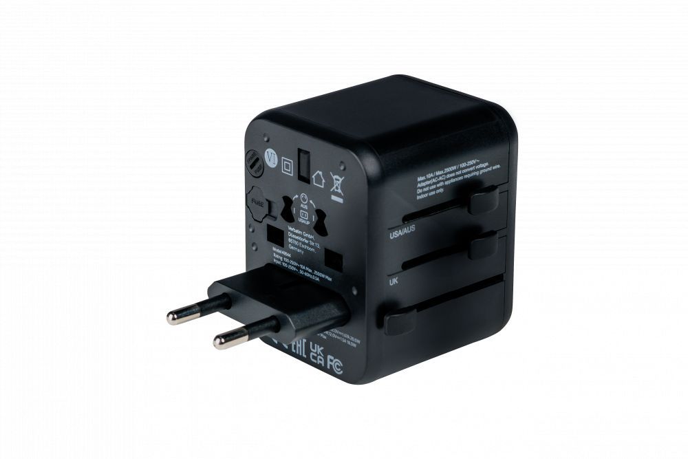 Verbatim Universal Travel Adapter UTA-02 Plug with USB-C PD & USB-A QC ports