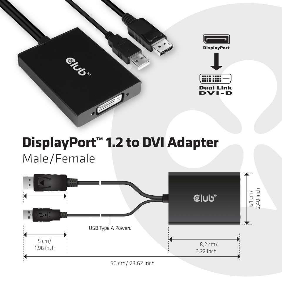 Club3D DisplayPort to Dual Link DVI-D Active Adapter
