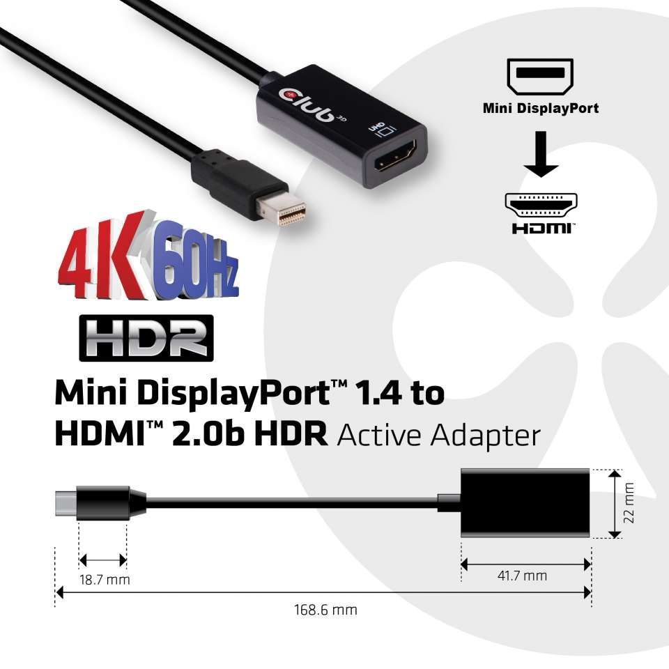 Club3D Mini DisplayPort 1.4 to HDMI 2.0b adapter