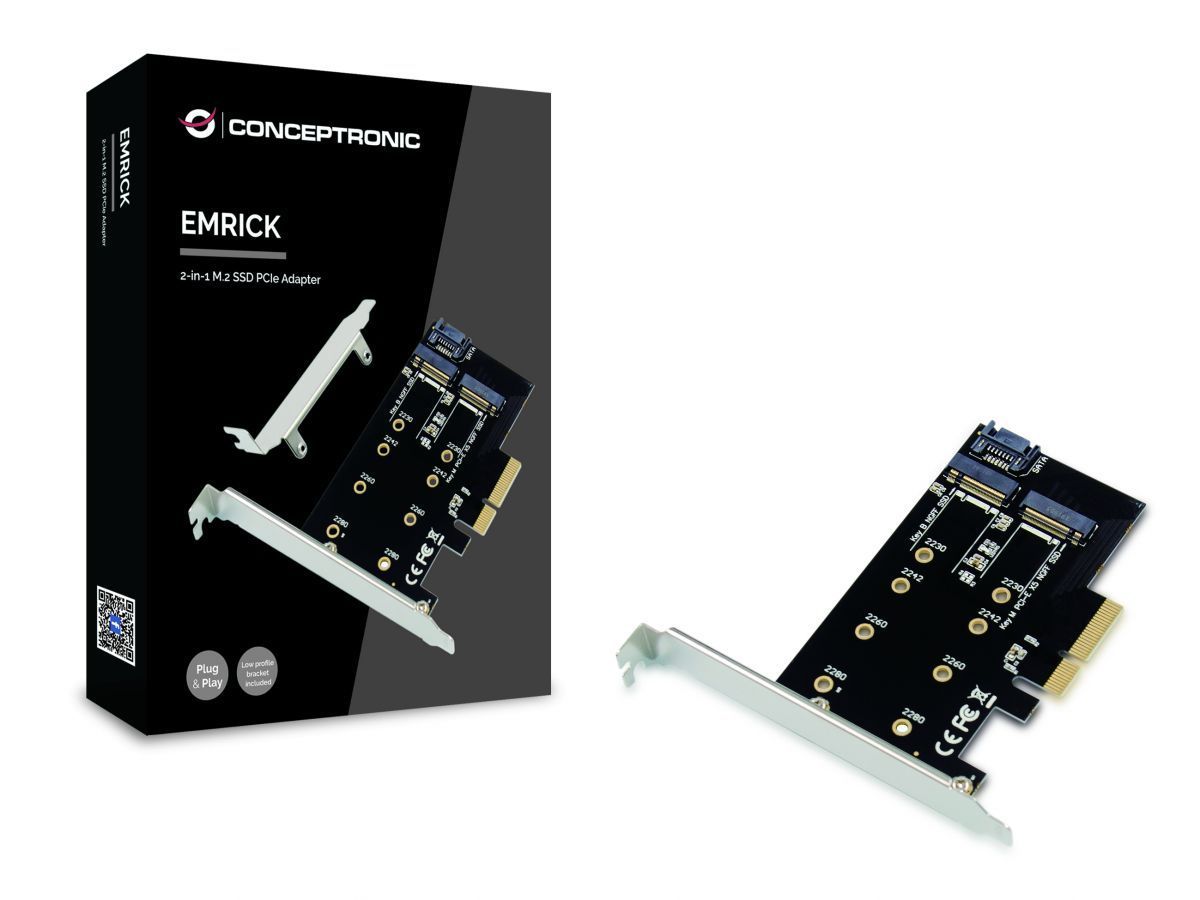Conceptronic EMRICK04B 2-in-1 M.2 PCIe Card, M.2 SATA x 1, M.2 NVMe x 1