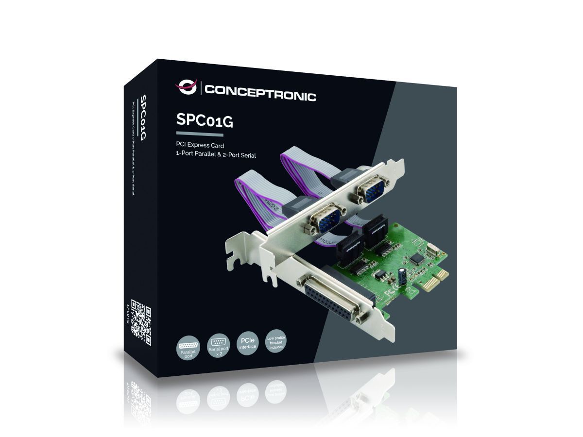 Conceptronic SPC01G 3-Port Serial Parallel PCIe Card, Parallel x 1, Serial x 2