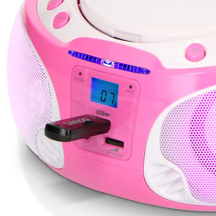 Lenco SCD-650PK Portable FM Radio CD/MP3/USB Microphone & Light Effects Pink