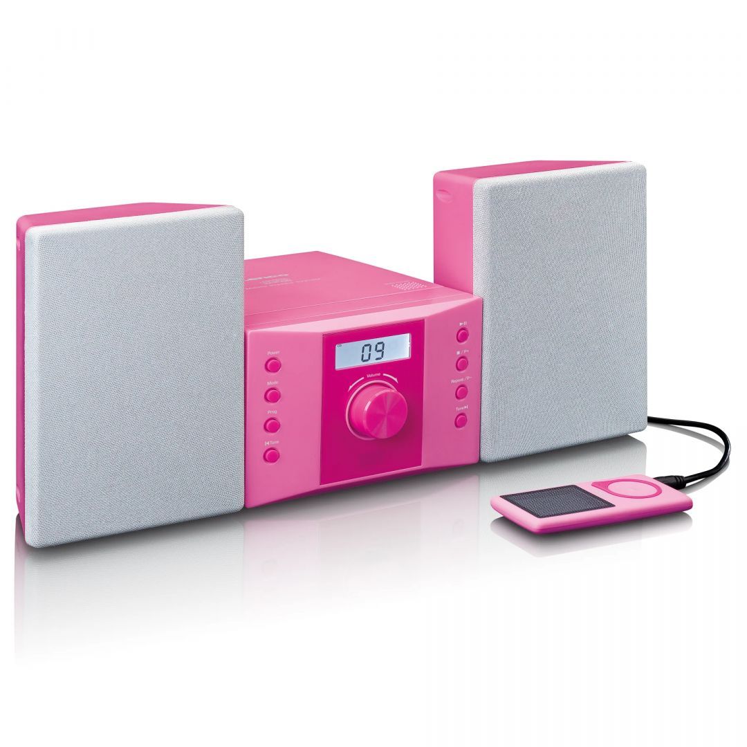 Lenco MC-013PK Stereo System with FM radio and CD player Pink