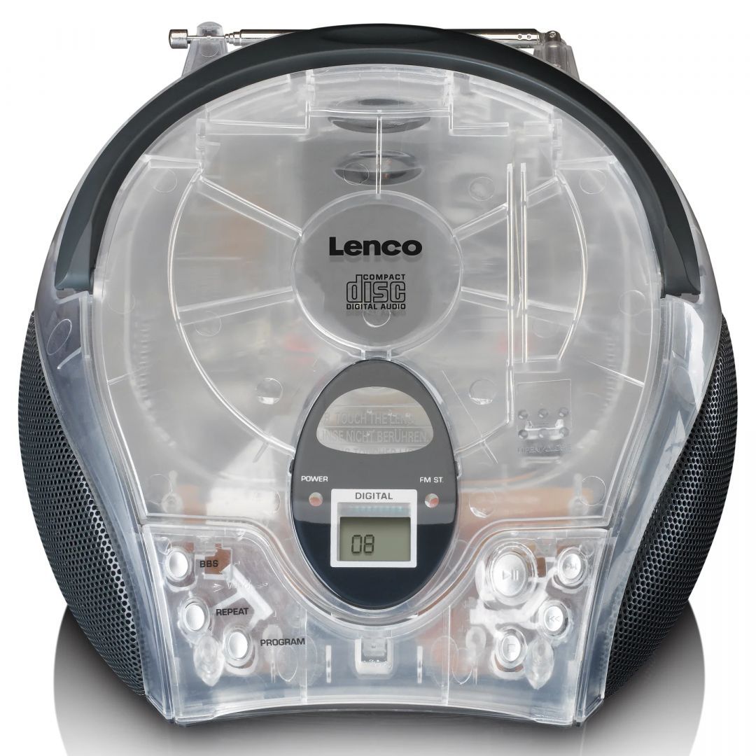 Lenco SCD-24TR portable stereo FM radio with CD player Transparent