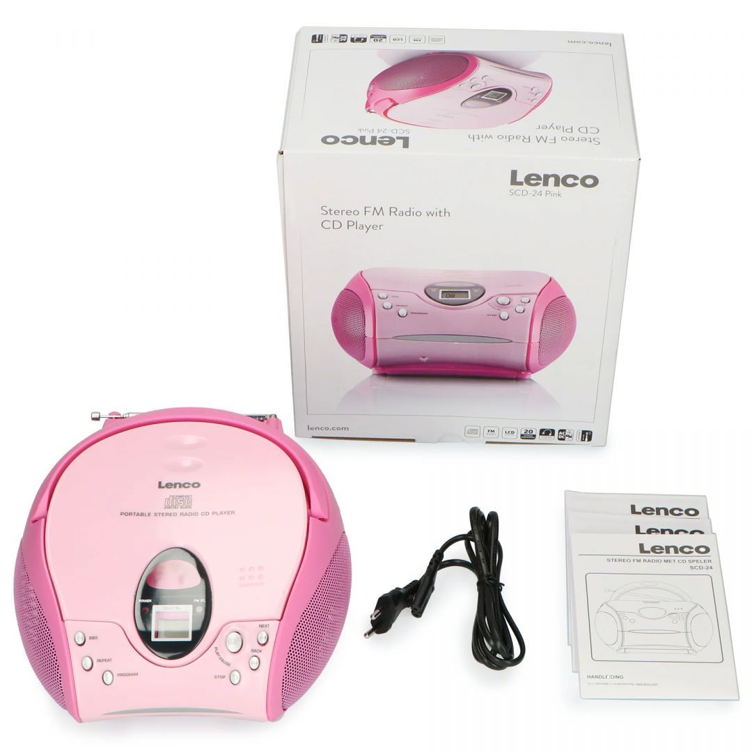Lenco SCD-24PK portable stereo FM radio with CD player Pink